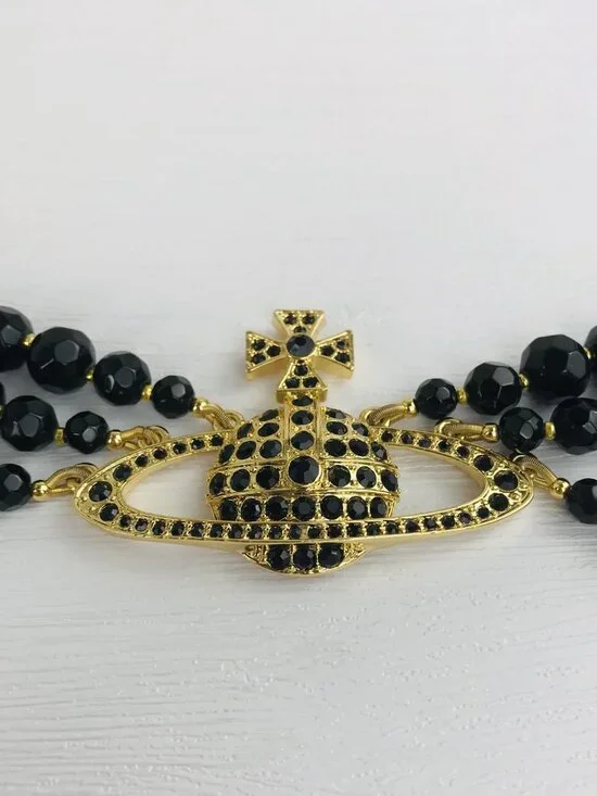 NEW Vivienne Westwood Three Row Pearl Bas Relief Choker in Black - Picture 8 of 12